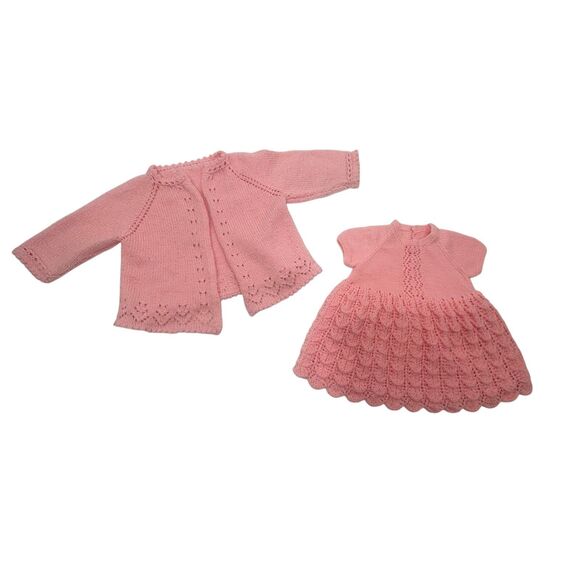 Vintage Handmade Baby Dress & Cardigan Set – Pink Knit Lace, Special Occasion Ou - Picture 16 of 16